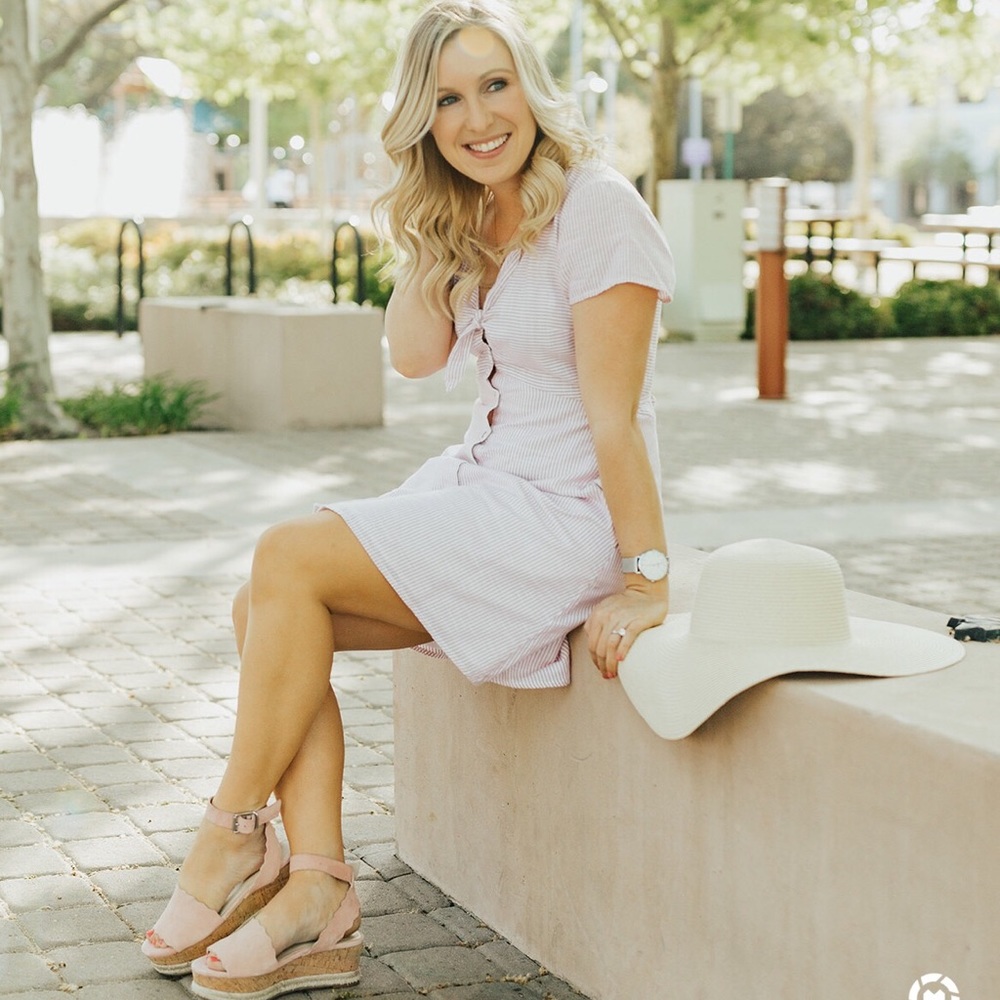 Pink seersucker knot front dress